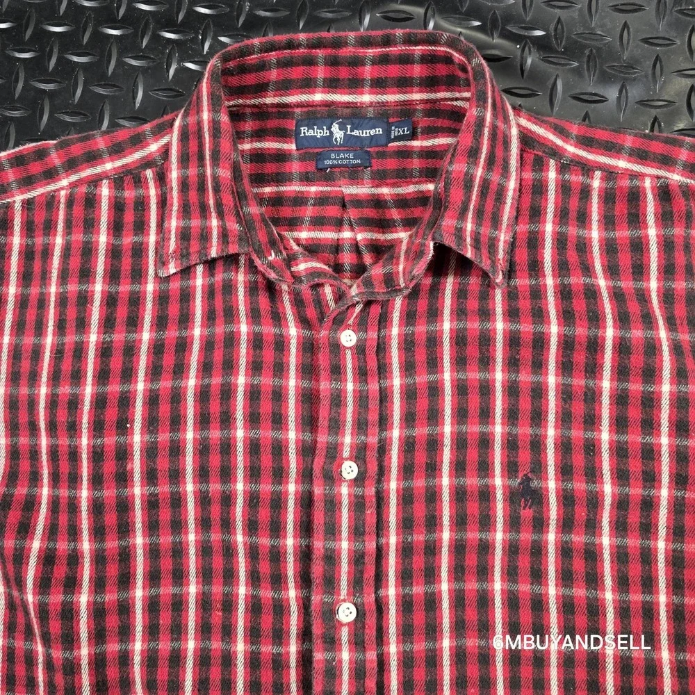 Polo Ralph Lauren Blake Shirt Mens XL Red Black Plaid Cotton Flannel Button Down
